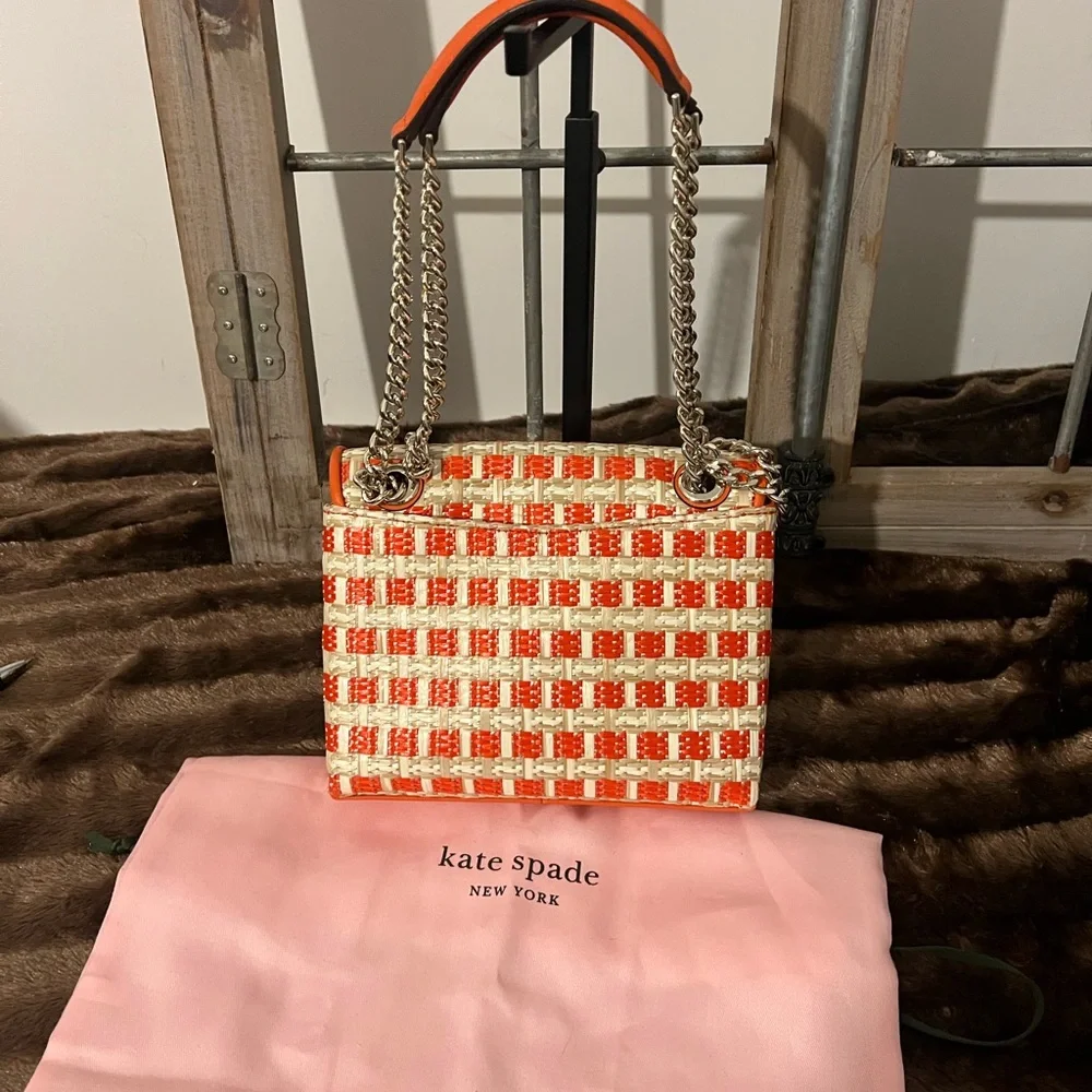 Kate Spade Orange & Cream Woven Crossbody Bag